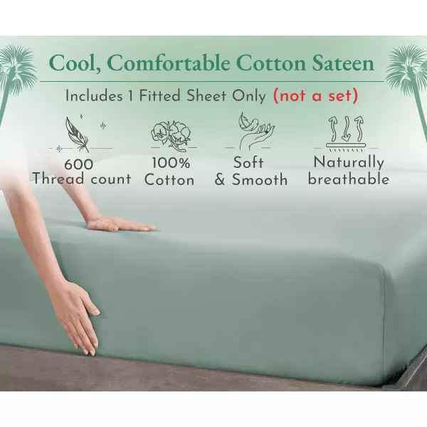 imageLuxuriously Soft Twin Fitted Sheet 600 Thread Count Cooling Sheets Sateen Weave 100 Cotton Sheets NoPop Elastic For Snug Fit Deep Pocket Bottom Sheet With Head ampamp Foot Tag Bright White10  Sage Green