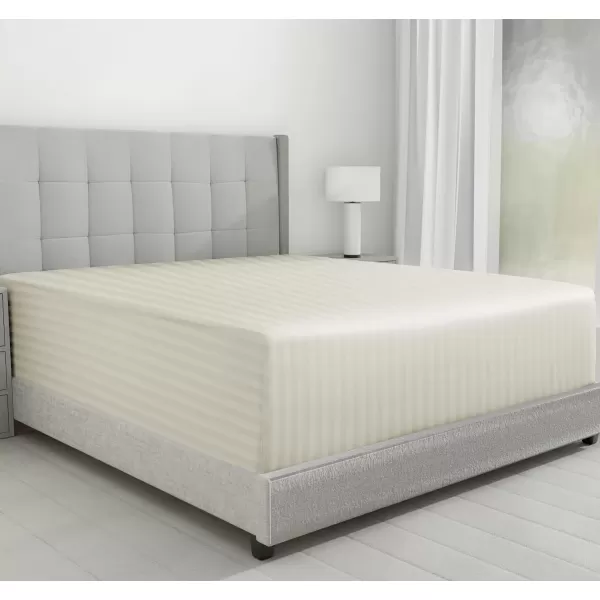 imageLuxuriously Soft Twin Fitted Sheet 600 Thread Count Cooling Sheets Sateen Weave 100 Cotton Sheets NoPop Elastic For Snug Fit Deep Pocket Bottom Sheet With Head ampamp Foot Tag Bright White04  Striped Ivory