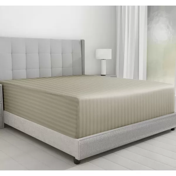 imageLuxuriously Soft Twin Fitted Sheet 600 Thread Count Cooling Sheets Sateen Weave 100 Cotton Sheets NoPop Elastic For Snug Fit Deep Pocket Bottom Sheet With Head ampamp Foot Tag Bright White12  Striped Khakhi