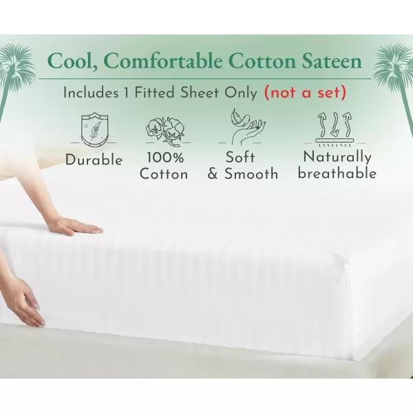 imageLuxuriously Soft Twin Fitted Sheet 600 Thread Count Cooling Sheets Sateen Weave 100 Cotton Sheets NoPop Elastic For Snug Fit Deep Pocket Bottom Sheet With Head ampamp Foot Tag Bright White02  Striped White