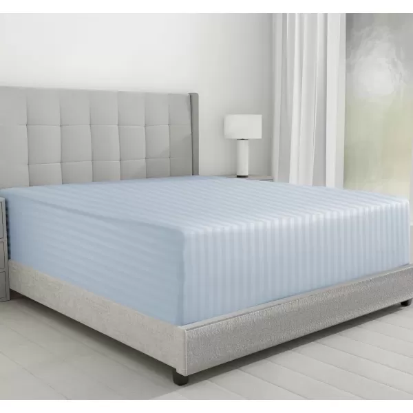 imageLuxuriously Soft Twin Fitted Sheet 600 Thread Count Cooling Sheets Sateen Weave 100 Cotton Sheets NoPop Elastic For Snug Fit Deep Pocket Bottom Sheet With Head ampamp Foot Tag Bright White09  Striped Blue