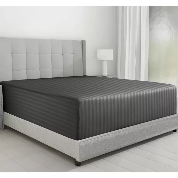 imageLuxuriously Soft Twin Fitted Sheet 600 Thread Count Cooling Sheets Sateen Weave 100 Cotton Sheets NoPop Elastic For Snug Fit Deep Pocket Bottom Sheet With Head ampamp Foot Tag Bright White06  Striped Grey