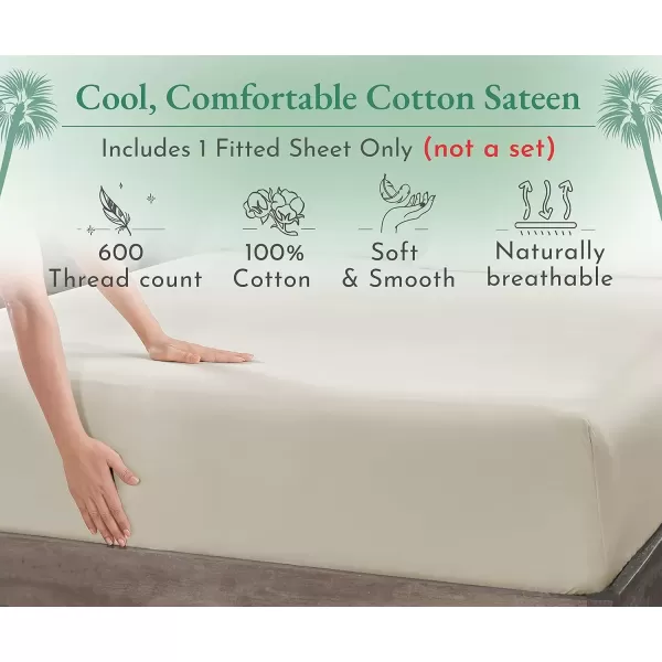 imageLuxuriously Soft Twin Fitted Sheet 600 Thread Count Cooling Sheets Sateen Weave 100 Cotton Sheets NoPop Elastic For Snug Fit Deep Pocket Bottom Sheet With Head ampamp Foot Tag Bright White03  Ivory