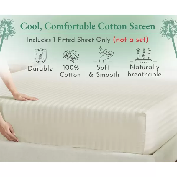 imageLuxuriously Soft Twin Fitted Sheet 600 Thread Count Cooling Sheets Sateen Weave 100 Cotton Sheets NoPop Elastic For Snug Fit Deep Pocket Bottom Sheet With Head ampamp Foot Tag Bright White04  Striped Ivory