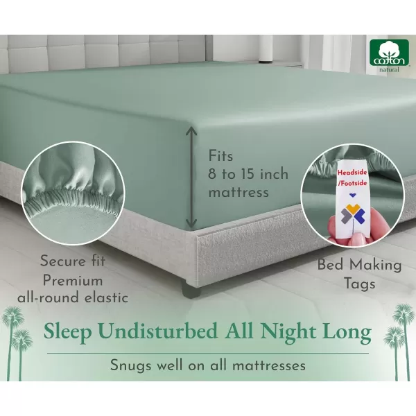 imageLuxuriously Soft Twin Fitted Sheet 600 Thread Count Cooling Sheets Sateen Weave 100 Cotton Sheets NoPop Elastic For Snug Fit Deep Pocket Bottom Sheet With Head ampamp Foot Tag Bright White10  Sage Green