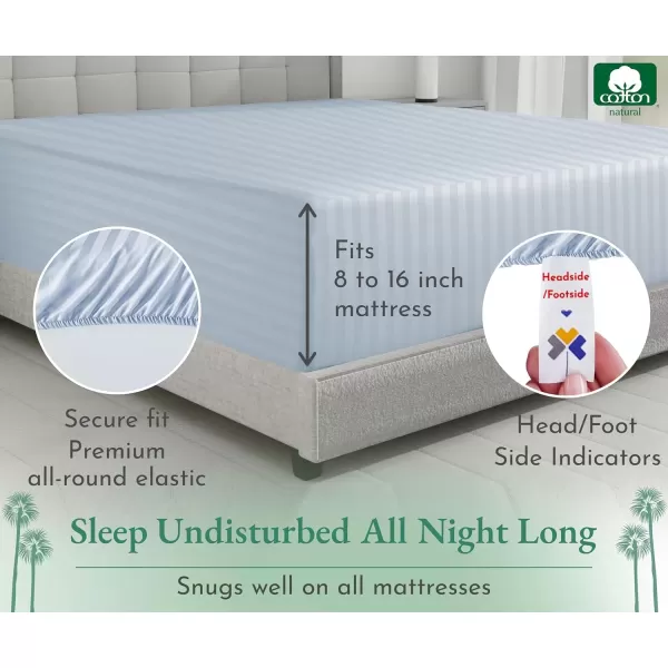 imageLuxuriously Soft Twin Fitted Sheet 600 Thread Count Cooling Sheets Sateen Weave 100 Cotton Sheets NoPop Elastic For Snug Fit Deep Pocket Bottom Sheet With Head ampamp Foot Tag Bright White09  Striped Blue