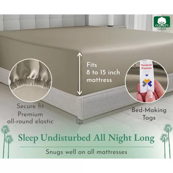 imageLuxuriously Soft Twin Fitted Sheet 600 Thread Count Cooling Sheets Sateen Weave 100 Cotton Sheets NoPop Elastic For Snug Fit Deep Pocket Bottom Sheet With Head ampamp Foot Tag Bright White11  Taupe
