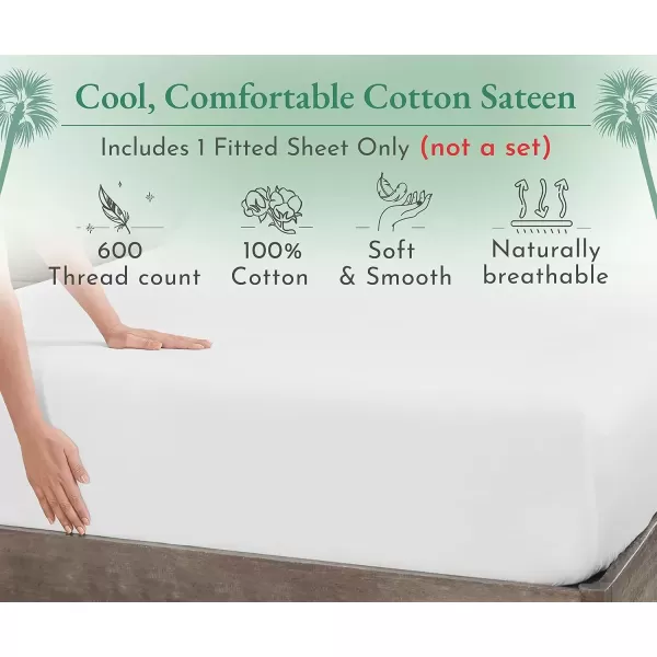 imageLuxuriously Soft Twin Fitted Sheet 600 Thread Count Cooling Sheets Sateen Weave 100 Cotton Sheets NoPop Elastic For Snug Fit Deep Pocket Bottom Sheet With Head ampamp Foot Tag Bright White01  Bright White