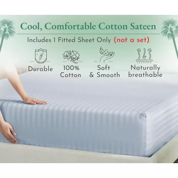 imageLuxuriously Soft Twin Fitted Sheet 600 Thread Count Cooling Sheets Sateen Weave 100 Cotton Sheets NoPop Elastic For Snug Fit Deep Pocket Bottom Sheet With Head ampamp Foot Tag Bright White09  Striped Blue
