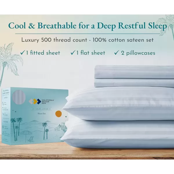 imageLuxury Split King Adjustable Bedsheets Set Soft 100 Cotton 500 Thread Count Snug Fit Includes TwinXL Fitted Sheets Beats Egyptian Quality Claims Split King Fresh Navy Blue09  Light Blue Striped