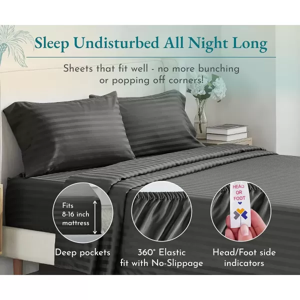 imageLuxury Split King Adjustable Bedsheets Set Soft 100 Cotton 500 Thread Count Snug Fit Includes TwinXL Fitted Sheets Beats Egyptian Quality Claims Split King Fresh Navy Blue11  Grey Striped