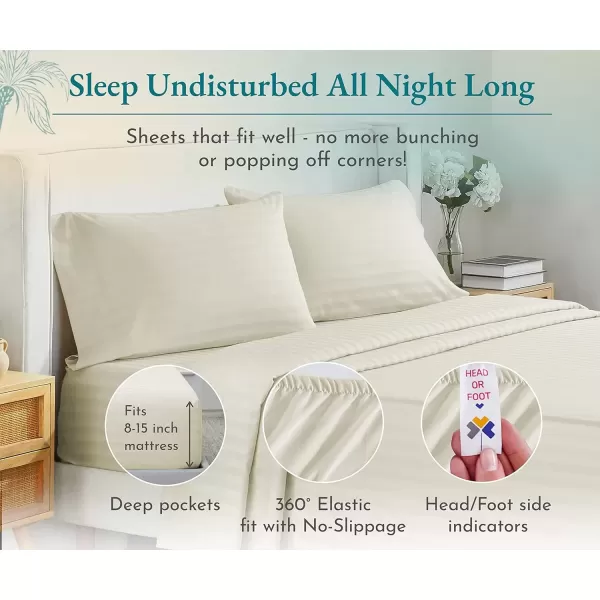 imageLuxury Split King Adjustable Bedsheets Set Soft 100 Cotton 500 Thread Count Snug Fit Includes TwinXL Fitted Sheets Beats Egyptian Quality Claims Split King Fresh Navy Blue06  Ivory Striped