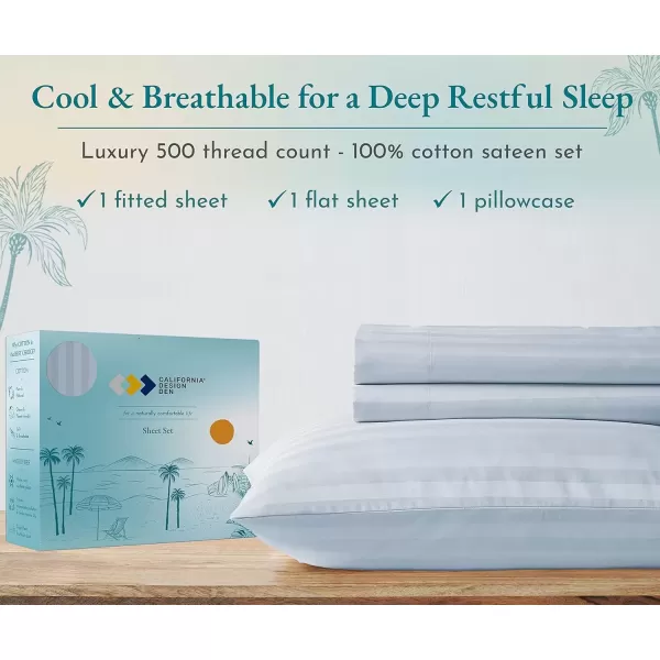 imageLuxury Split King Adjustable Bedsheets Set Soft 100 Cotton 500 Thread Count Snug Fit Includes TwinXL Fitted Sheets Beats Egyptian Quality Claims Split King Fresh Navy Blue09  Light Blue Striped