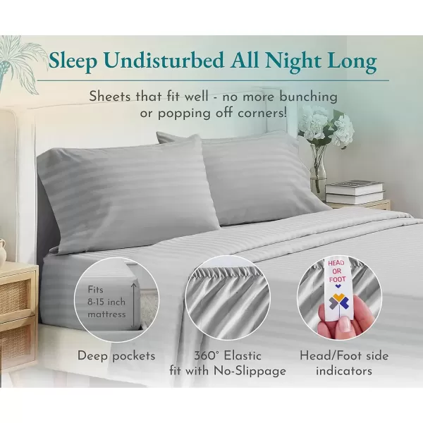 imageLuxury Split King Adjustable Bedsheets Set Soft 100 Cotton 500 Thread Count Snug Fit Includes TwinXL Fitted Sheets Beats Egyptian Quality Claims Split King Fresh Navy Blue04  Light Grey Striped