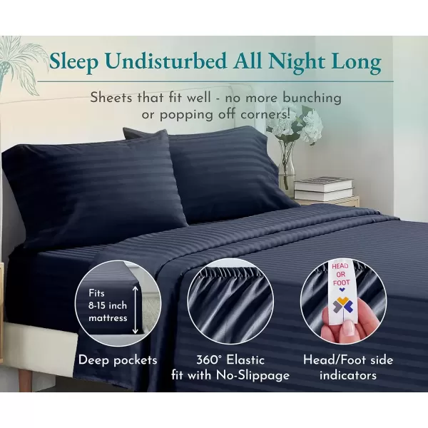 imageLuxury Split King Adjustable Bedsheets Set Soft 100 Cotton 500 Thread Count Snug Fit Includes TwinXL Fitted Sheets Beats Egyptian Quality Claims Split King Fresh Navy Blue13  Navy Blue Striped
