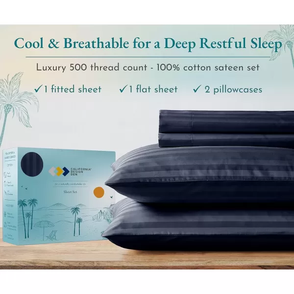 imageLuxury Split King Adjustable Bedsheets Set Soft 100 Cotton 500 Thread Count Snug Fit Includes TwinXL Fitted Sheets Beats Egyptian Quality Claims Split King Fresh Navy Blue13  Navy Blue Striped