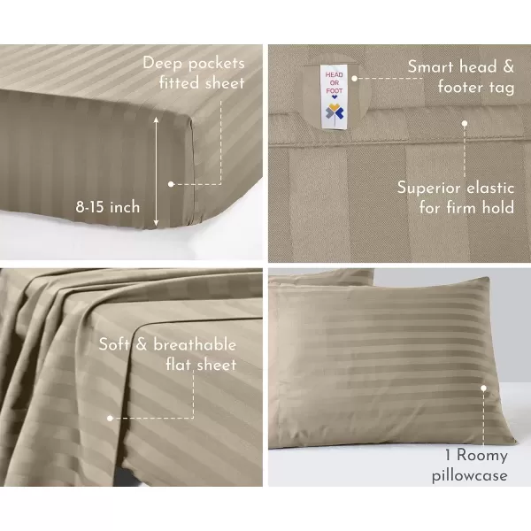 imageLuxury Split King Adjustable Bedsheets Set Soft 100 Cotton 500 Thread Count Snug Fit Includes TwinXL Fitted Sheets Beats Egyptian Quality Claims Split King Fresh Navy Blue15  Khaki Striped