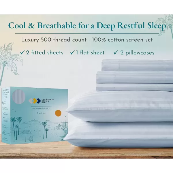 imageLuxury Split King Adjustable Bedsheets Set Soft 100 Cotton 500 Thread Count Snug Fit Includes TwinXL Fitted Sheets Beats Egyptian Quality Claims Split King Fresh Navy Blue09  Light Blue Striped