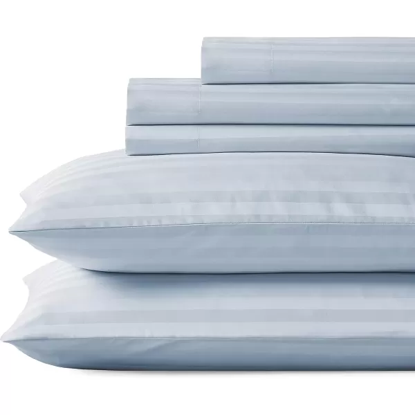 imageLuxury Split King Adjustable Bedsheets Set Soft 100 Cotton 500 Thread Count Snug Fit Includes TwinXL Fitted Sheets Beats Egyptian Quality Claims Split King Fresh Navy Blue09  Light Blue Striped