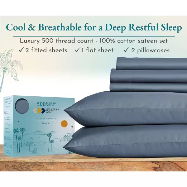 imageLuxury Split King Adjustable Bedsheets Set Soft 100 Cotton 500 Thread Count Snug Fit Includes TwinXL Fitted Sheets Beats Egyptian Quality Claims Split King Fresh Navy Blue17  Denim Blue