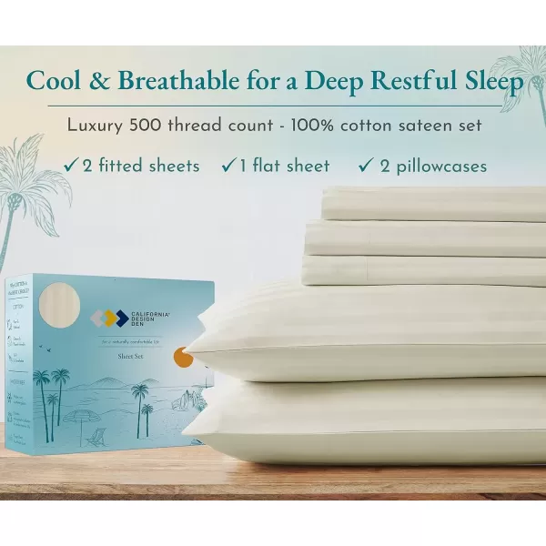 imageLuxury Split King Adjustable Bedsheets Set Soft 100 Cotton 500 Thread Count Snug Fit Includes TwinXL Fitted Sheets Beats Egyptian Quality Claims Split King Fresh Navy Blue06  Ivory Striped