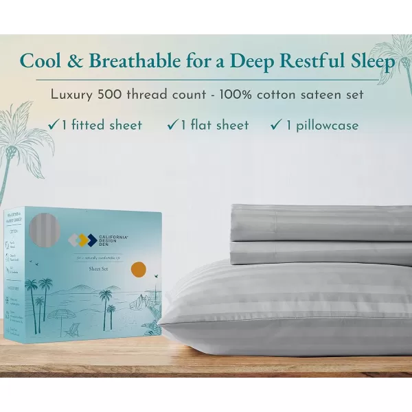 imageLuxury Split King Adjustable Bedsheets Set Soft 100 Cotton 500 Thread Count Snug Fit Includes TwinXL Fitted Sheets Beats Egyptian Quality Claims Split King Fresh Navy Blue04  Light Grey Striped