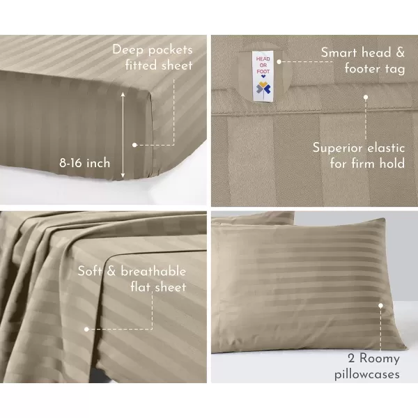 imageLuxury Split King Adjustable Bedsheets Set Soft 100 Cotton 500 Thread Count Snug Fit Includes TwinXL Fitted Sheets Beats Egyptian Quality Claims Split King Fresh Navy Blue15  Khaki Striped