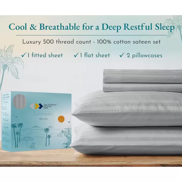 imageLuxury Split King Adjustable Bedsheets Set Soft 100 Cotton 500 Thread Count Snug Fit Includes TwinXL Fitted Sheets Beats Egyptian Quality Claims Split King Fresh Navy Blue04  Light Grey Striped
