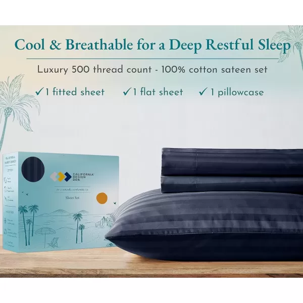 imageLuxury Split King Adjustable Bedsheets Set Soft 100 Cotton 500 Thread Count Snug Fit Includes TwinXL Fitted Sheets Beats Egyptian Quality Claims Split King Fresh Navy Blue13  Navy Blue Striped
