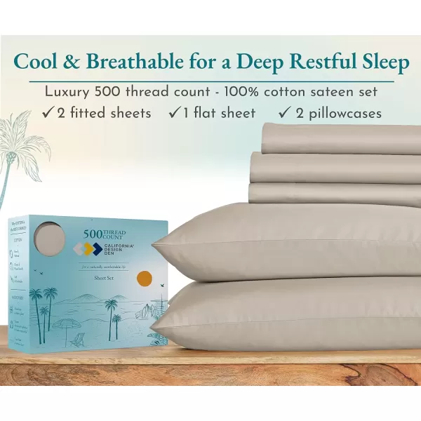 imageLuxury Split King Adjustable Bedsheets Set Soft 100 Cotton 500 Thread Count Snug Fit Includes TwinXL Fitted Sheets Beats Egyptian Quality Claims Split King Fresh Navy Blue14  Light Taupe