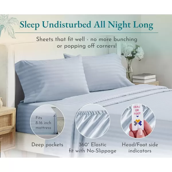imageLuxury Split King Adjustable Bedsheets Set Soft 100 Cotton 500 Thread Count Snug Fit Includes TwinXL Fitted Sheets Beats Egyptian Quality Claims Split King Fresh Navy Blue09  Light Blue Striped