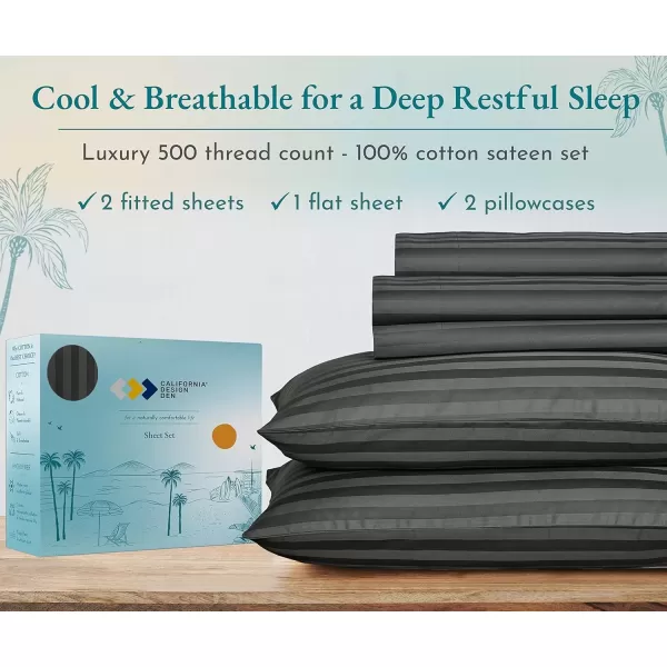 imageLuxury Split King Adjustable Bedsheets Set Soft 100 Cotton 500 Thread Count Snug Fit Includes TwinXL Fitted Sheets Beats Egyptian Quality Claims Split King Fresh Navy Blue11  Grey Striped