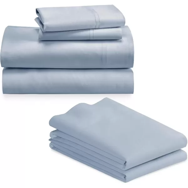 image6 Piece California King Size Sheet Set with 4 Pillowcases 600 Thread Count 100 Cotton Sateen Blue