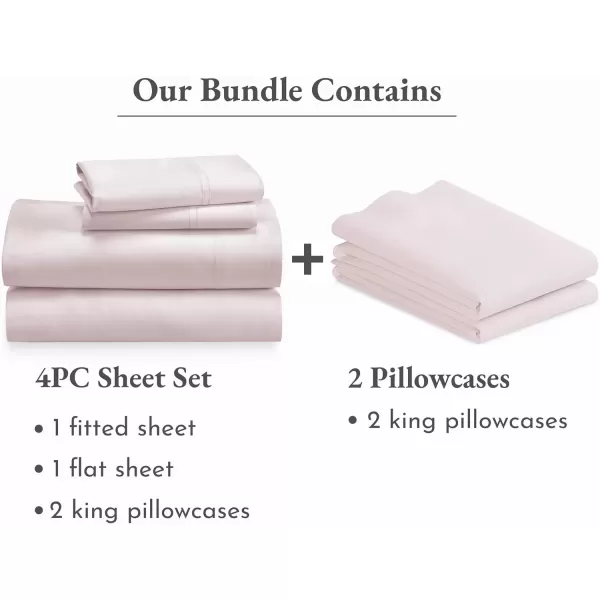 image6 Piece California King Size Sheet Set with 4 Pillowcases 600 Thread Count 100 Cotton Sateen Blush Pink