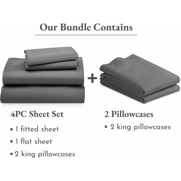 image6 Piece California King Size Sheet Set with 4 Pillowcases 600 Thread Count 100 Cotton Sateen Grey