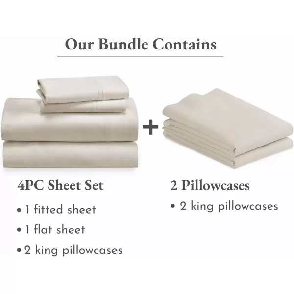 image6 Piece California King Size Sheet Set with 4 Pillowcases 600 Thread Count 100 Cotton Sateen Ivory