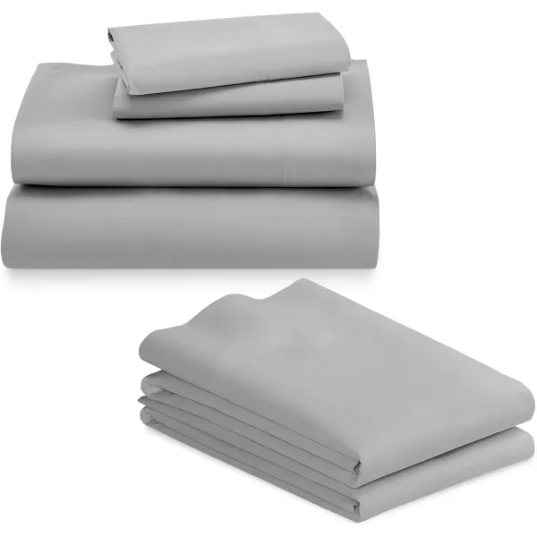 image6 Piece California King Size Sheet Set with 4 Pillowcases 600 Thread Count 100 Cotton Sateen Light Grey