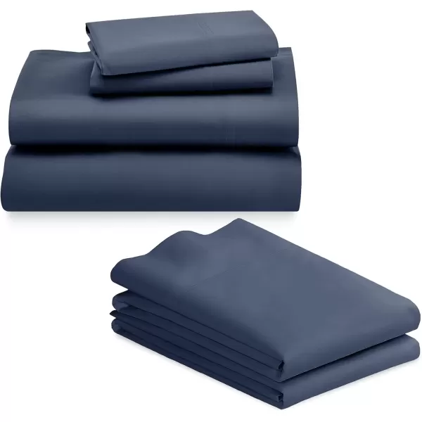 image6 Piece California King Size Sheet Set with 4 Pillowcases 600 Thread Count 100 Cotton Sateen Navy Blue
