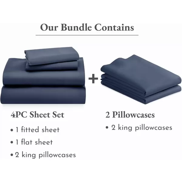 image6 Piece California King Size Sheet Set with 4 Pillowcases 600 Thread Count 100 Cotton Sateen Navy Blue