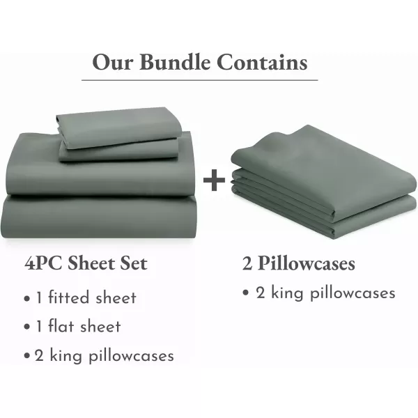 image6 Piece California King Size Sheet Set with 4 Pillowcases 600 Thread Count 100 Cotton Sateen Sage Green