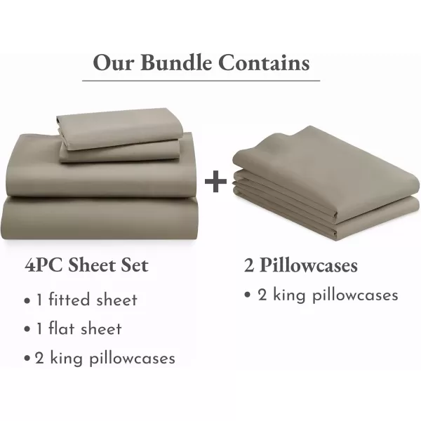 image6 Piece California King Size Sheet Set with 4 Pillowcases 600 Thread Count 100 Cotton Sateen Taupe