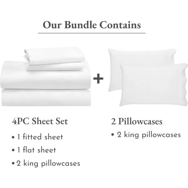 image6 Piece California King Size Sheet Set with 4 Pillowcases 600 Thread Count 100 Cotton Sateen White