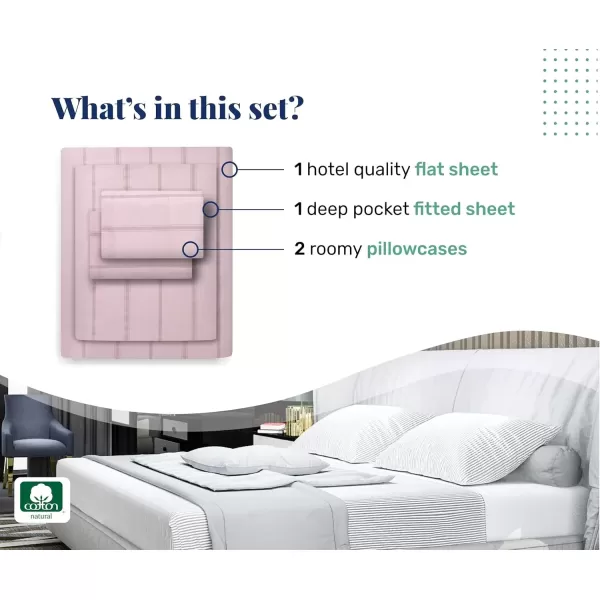 imageCALIFORNIA DESIGN DEN 5Star Hotel 600 Thread Count Blue Pure 100 Cotton Soft Bedding Sheet Set Queen Size with Deep Pockets Quality Beats Egyptian Cotton Claims Trellis Pattern BlueClassic Stripe  Pastel Rose