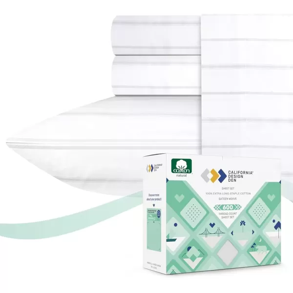 imageCALIFORNIA DESIGN DEN 5Star Hotel 600 Thread Count Blue Pure 100 Cotton Soft Bedding Sheet Set Queen Size with Deep Pockets Quality Beats Egyptian Cotton Claims Trellis Pattern BlueWhite