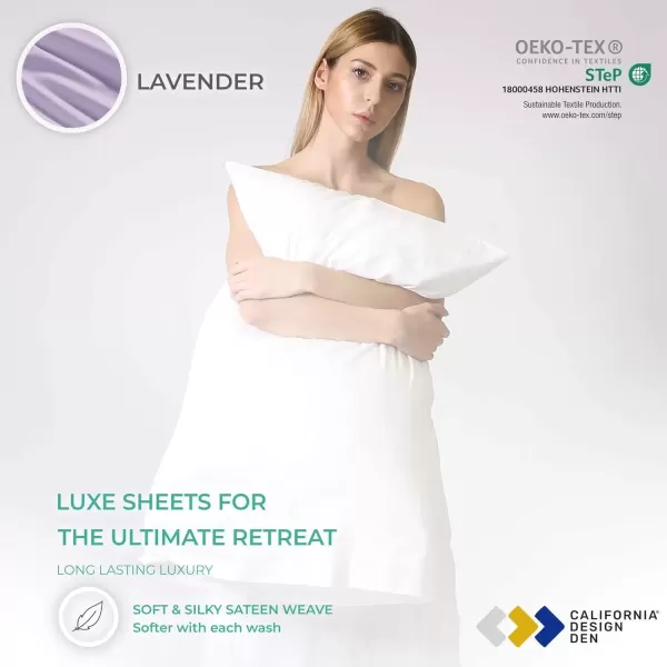 imageCALIFORNIA DESIGN DEN 5Star Hotel 600 Thread Count Blue Pure 100 Cotton Soft Bedding Sheet Set Queen Size with Deep Pockets Quality Beats Egyptian Cotton Claims Trellis Pattern BlueLavender