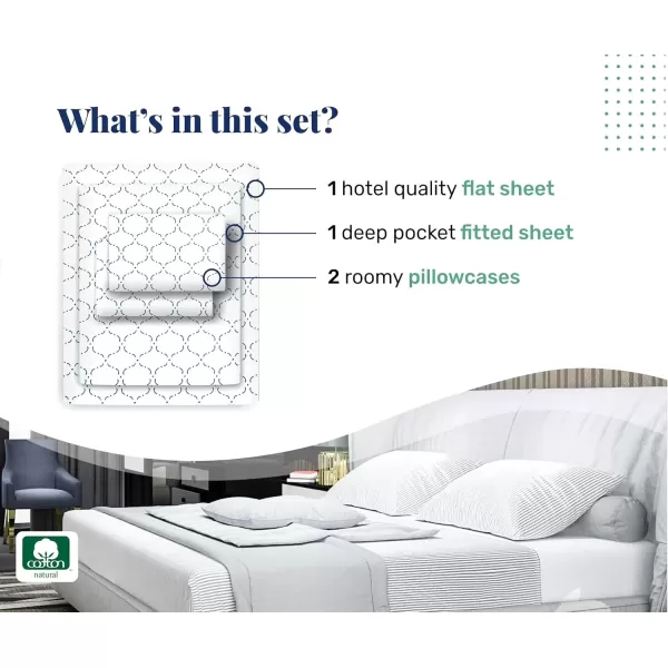 imageCALIFORNIA DESIGN DEN 5Star Hotel 600 Thread Count Blue Pure 100 Cotton Soft Bedding Sheet Set Queen Size with Deep Pockets Quality Beats Egyptian Cotton Claims Trellis Pattern BlueTrellis Pattern