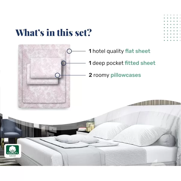 imageCALIFORNIA DESIGN DEN 5Star Hotel 600 Thread Count Blue Pure 100 Cotton Soft Bedding Sheet Set Queen Size with Deep Pockets Quality Beats Egyptian Cotton Claims Trellis Pattern BlueVintage Paisley  Pink