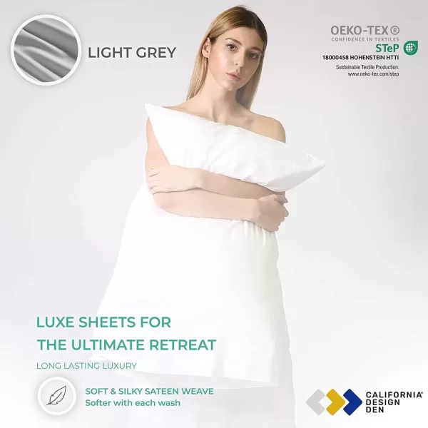 imageCALIFORNIA DESIGN DEN 5Star Hotel 600 Thread Count Blue Pure 100 Cotton Soft Bedding Sheet Set Queen Size with Deep Pockets Quality Beats Egyptian Cotton Claims Trellis Pattern BlueLight Grey