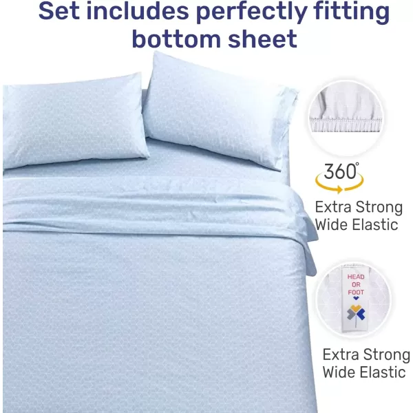 imageCALIFORNIA DESIGN DEN 5Star Hotel 600 Thread Count Blue Pure 100 Cotton Soft Bedding Sheet Set Queen Size with Deep Pockets Quality Beats Egyptian Cotton Claims Trellis Pattern BlueStripe Blue