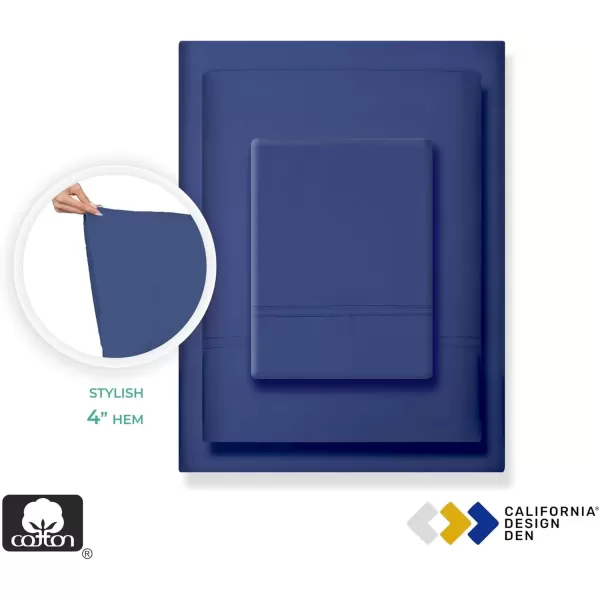 imageCALIFORNIA DESIGN DEN 5Star Hotel 600 Thread Count Blue Pure 100 Cotton Soft Bedding Sheet Set Queen Size with Deep Pockets Quality Beats Egyptian Cotton Claims Trellis Pattern BlueTrue Blue